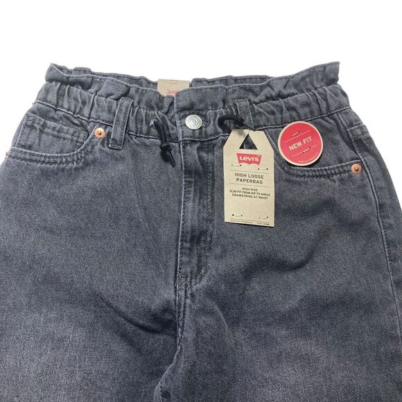 New Levi Strauss Size 10 R High Loose Paper bag Drawstring Dark Gray Kids - Picture 2 of 12